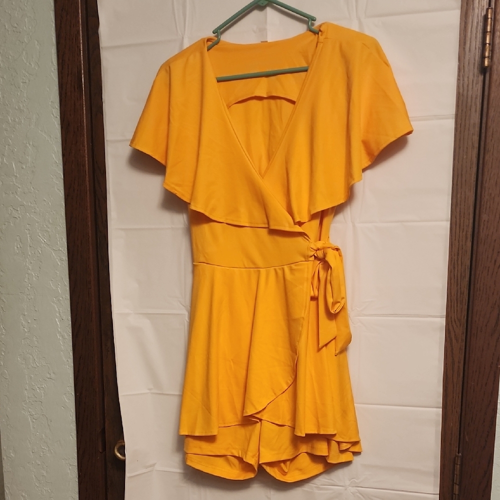 Elegant Yellow Wrap Dress